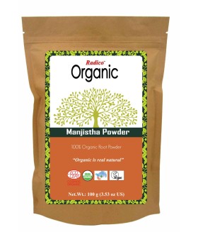 RADICO ORGANIC MANJISTHA 100% Natuurlijke BIO Organic Anti-Haaruitval, Anti-Roos, Haargroei, Care, Volume, Voedende Poeder 100g